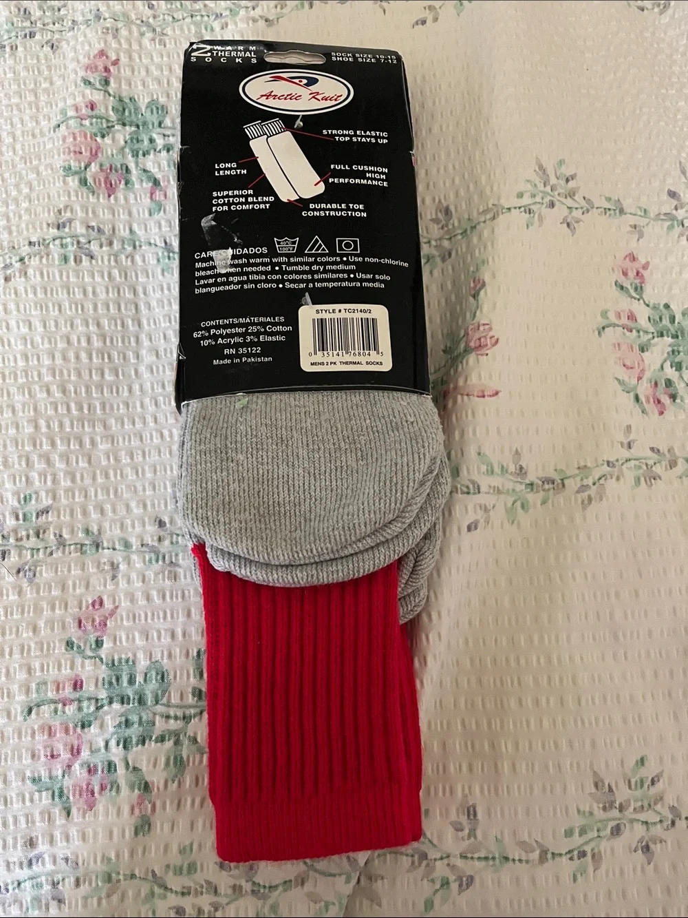 Men's Thermal Crew Socks - Gray with Red Cuff (2 Pair)
